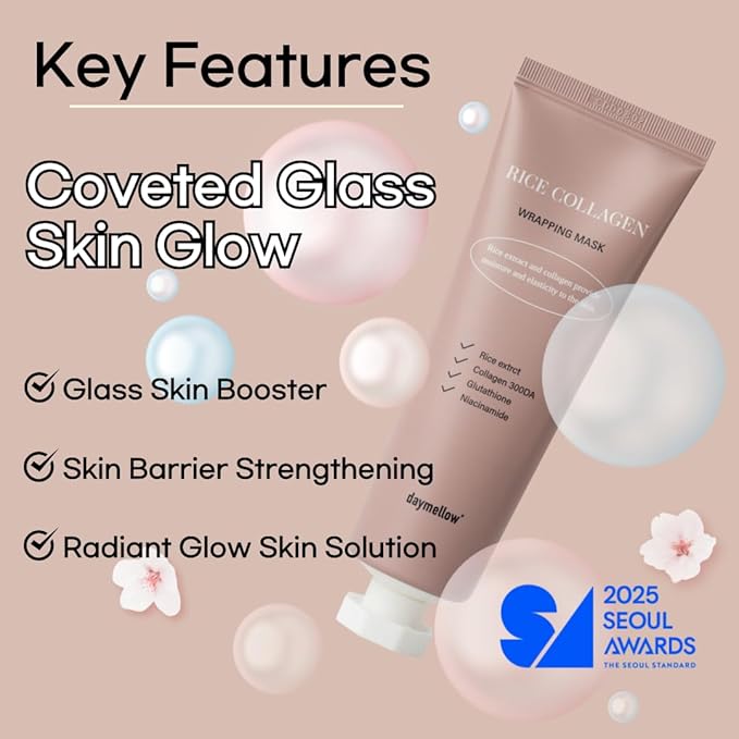 daymellow Rice Collagen Wrapping Mask 2.36 fl. oz / 70ml – Korean Peel-Off Facial Mask with Hydrolyzed Collagen, Hydrating & Firming, Overnight Gentle Pore Tightening for Glowing Glass Skin