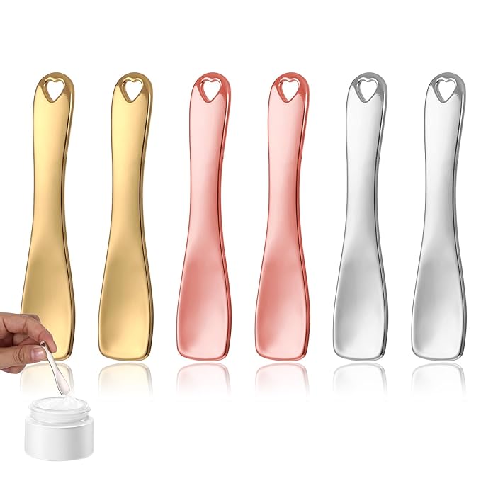 6 PCS Mini Metal Makeup Spatula, Reusable Skin Care Cosmetic Spatula Facial Applicator Tool Beauty Spatula Cosmetic Spatula for Face Mask Cream Lotions Moisturizers(Silver Gold Rose Gold)