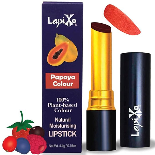 LAPIXO 100% Plant-based Color Lipstick, Unique Formula, Natural + Moisturizing | Non-Toxic, All Food Ingredients, Antioxidant-rich, Natural Matte Vibrant Color, 4.4g/0.15oz (Papaya color)