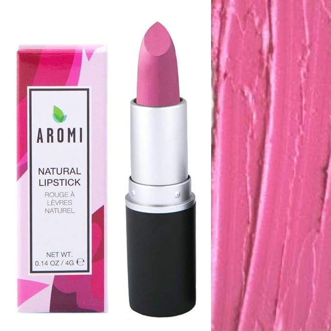 Aromi Natural Lipstick | Pink Lip Color for Women, Creamy, Moisturizing, Satin Finish, Dye-free Makeup, Vegan, Palm-free, Handmade (Pretty Pink)