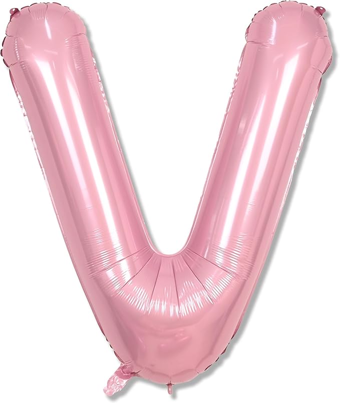40 Inch Pastel Pink Letter Balloon, Giant Custom Alphabet V Foil Balloon Baby Pink, Mylar Self Inflating Balloon Pearl Pink Letter V, Letter V Balloons for Women Girls Birthday Party Decorations