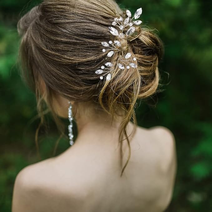 6 Pieces Bride Hair Pins Rhinestones Hair Accessories for Women Crystal Wedding Hair Piece for Bride Women Girls Bridesmaids(Silver)