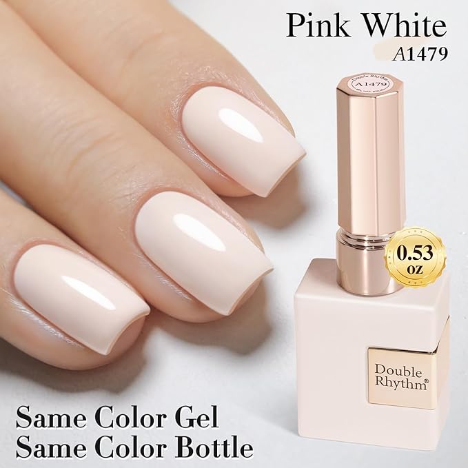 Double Rhythm 15ML Gel Polish Pure Sheer Same Color Same Bottle Soak Off Gel Polish Art Manicure Salon DIY at Home for Women (Pink White-A1479)