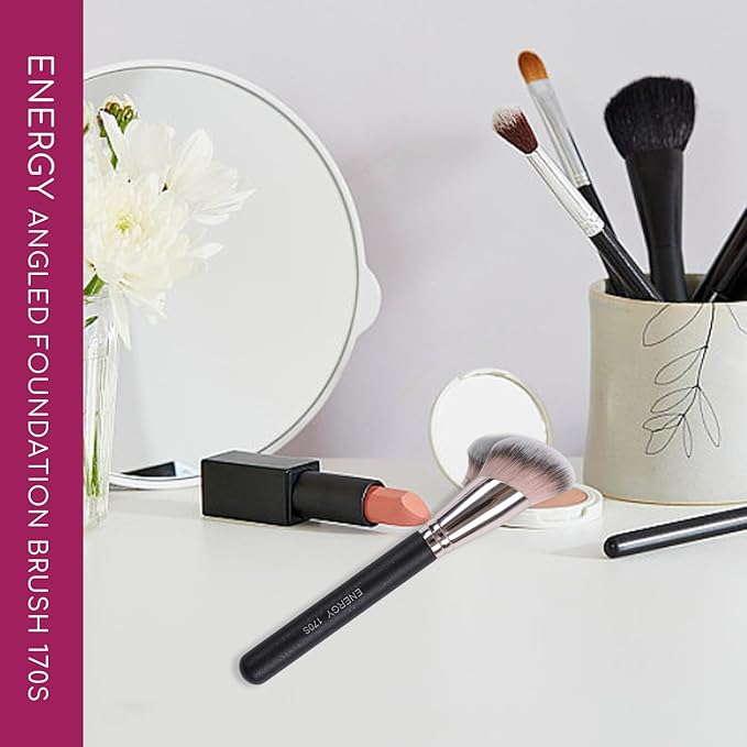 ENERGY Angled Foundation Brush - Large Makeup Brush for Liquid Foundation, Bronzer, Blush, Cream, Powder, Concealer &Contour Blending Face with Vegan Synthetic Bristles