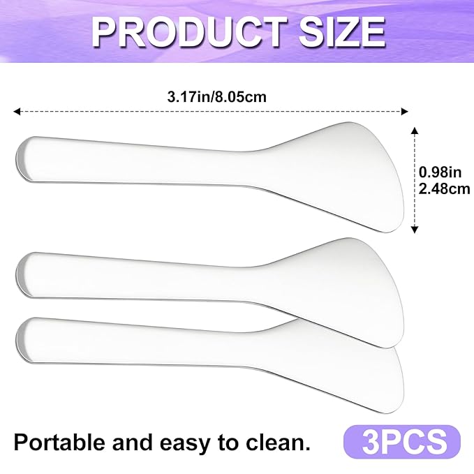 3pcs Mini Metal Makeup Spatula, Reusable Cosmetic Cream Spatulas Spoon, Skincare Scoop Applicator Facial Massage Beauty Tools for Mixing and Sampling Face Eye Cream- 3.17"×0.98"