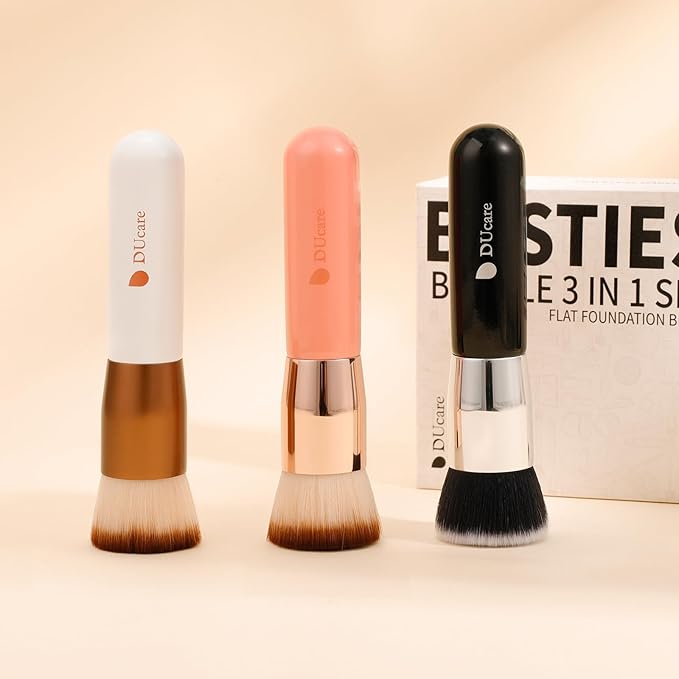 Foundation Brush 3pcs DUcare Flat Top Kabuki Brush Synthetic Professional Makeup Brushes Liquid Blending Mineral Powder Buffing Stippling