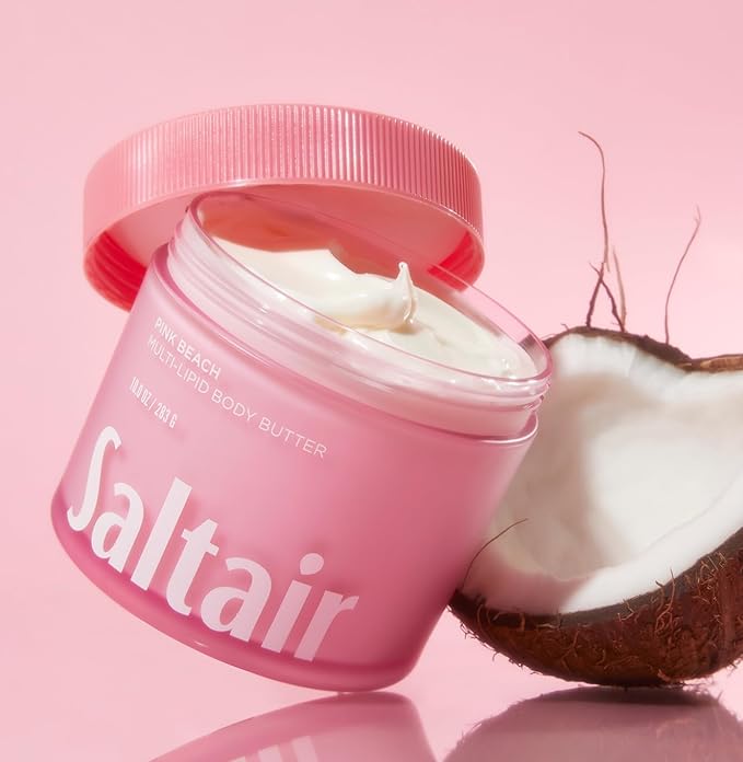 Saltair Multi-Lipid Body Butter - Rich, Nourishing Pink Beach Hydrating Body Cream with Ceramide Complex, Coconut Oil, Shea Butter, and Sea Buckthorn. Deep Moisturizing Dry Skin Care. 10oz Jar