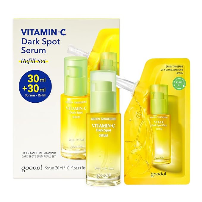 GOODAL Green Tangerine Vitamin C Serum - Advanced Version (2.02 Fl Oz (Pack of 2, Refill Included))