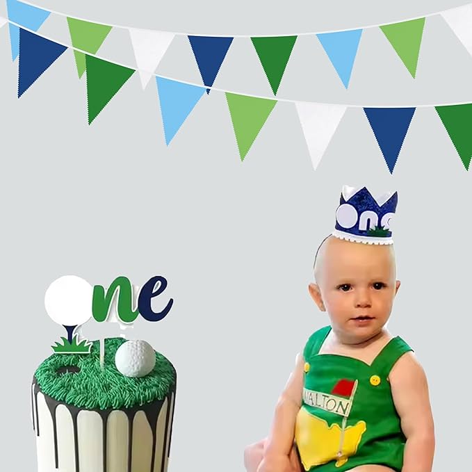 32Ft Golf Party Decorations Blue Green Fabric Triangle Banner Flag Banner Pennant Garland Streamers for Hole in One Wedding Birthday Baby Shower Home Outdoor Garden Masters Golf Party Decoration