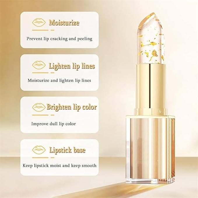 Transferproof Color Changing Lipstick,Transparente Transferproof Gold Crystal Color Changing Lip Stick,Labial Cambia De Color De, Long Lasting 24 Hours Moisturizing Glossy Shine Lip Gloss (2PC)