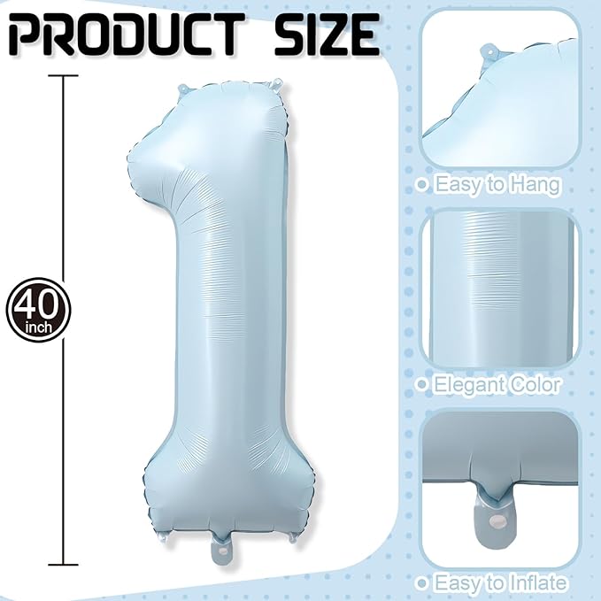 40 Inch 18 Balloon Number, Large Pastel Baby Matte Blue Foil Number 18 Balloons Birthday Party Decor, Light Sky Blue Helium Mylar Self Inflating Balloon for Men 18th Birthday Anniversary Decorations