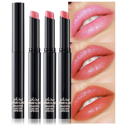 3Pcs Pink Nude Orange Metallic Lipstick for Women,Lightweight Non-Drying Shimmer Frosted Lipstick,Glitter Lip Gloss Stain Long Lasting Waterproof Smudge Proof 24 Hour Full Coverage Lip Makeup,Vegan