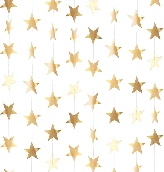 Patelai Glitter Star Garland Banner New Years Decor 130 Feet Star Hanging Banner Twinkle Backdrop for Birthday Classroom Wedding Halloween Christmas Party Supplies(Champagne Gold)