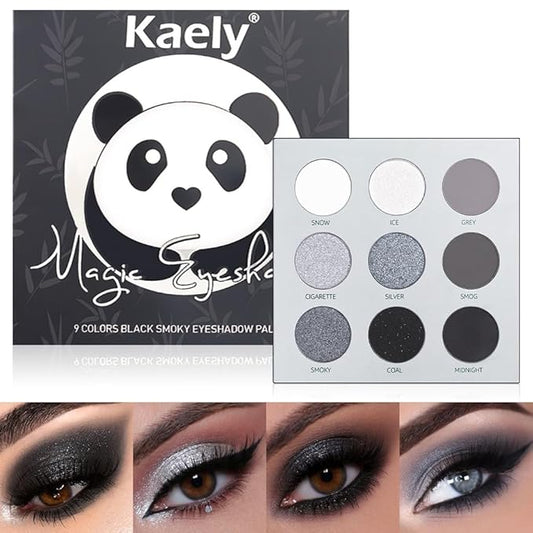 Black Smokey Gray Silver Glitter Shimmer Eye Eyeshadow Makeup Palette,9 Colors Cool Toned Matte Glitter Eyeshadow Palette Make Up Black Radiance Eyeshadow Palette Sombras De Ojos Profesiona