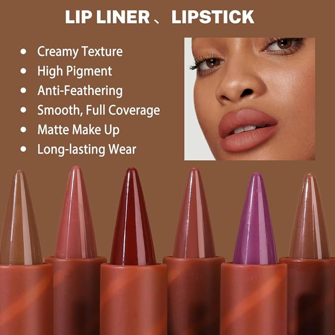 2in1 Gradient Lip Liner & Lipstick Combo,Matte Longwear Waterproof Lip Pencil with Cone Tip,Smudge Proof Crayon for Flawless Ombre Contour,Women's Long Lasting Makeup Set (02Blush Taupe+06Berry Burst)