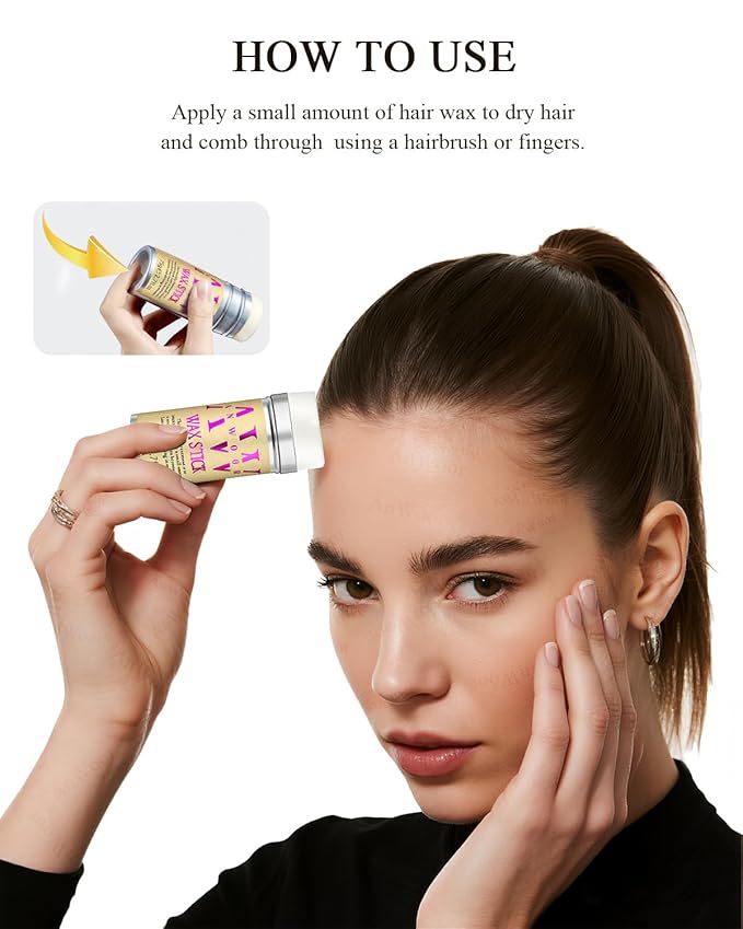 5Pcs Set: Hair Wax Stick, Hair Finishing Stick, Slick Back Hair Brush - Smooths Flyaways, Tames Frizz, Sleek Ponytails Buns - Taming Wand for Women Style Edges - Styling Accessories for Girls & Kids