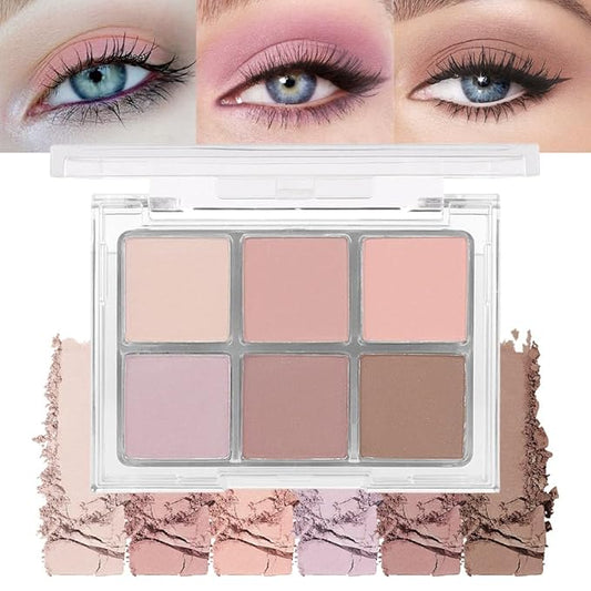 6Colors Glitter Matte Eyeshadow Palette, Natural Nude Brown Purple Coffee Shimmer Sparkly Eye Shadow Makeup, Warm Pastel Eyeshadows Palette, Long Lasting, Natural-Looking Women Girls Eye Shadow 01