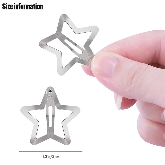 Star Hair Clips 2000s Y2K Snap Hair Barrettes Non Slip Star Hair Accessories Silver Metal Hair Clips for Girls Women -50 PCS 1.18"