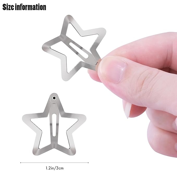 Star Hair Clips 2000s Y2K Snap Hair Barrettes Non Slip Star Hair Accessories Silver Metal Hair Clips for Girls Women -30 PCS 1.18"