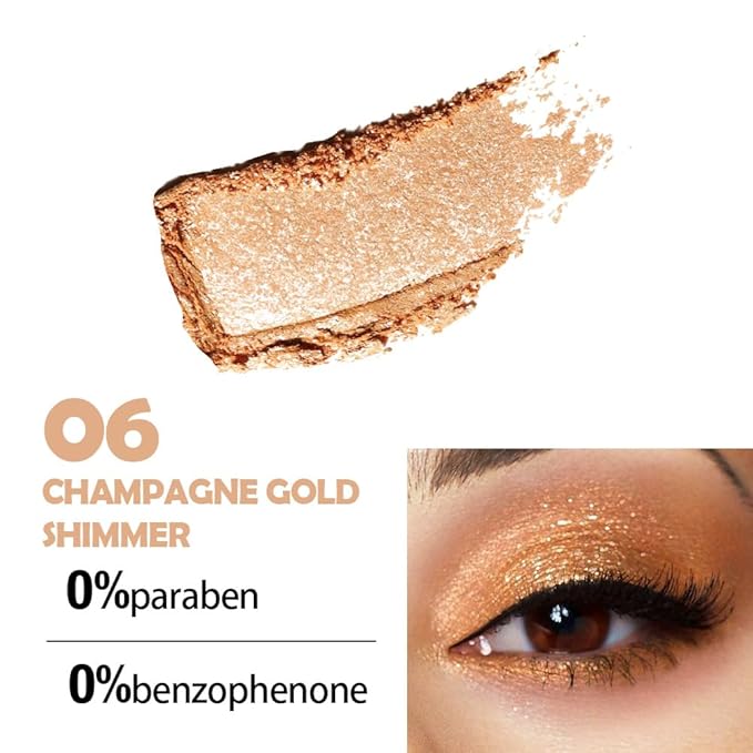 Eyeshadow Single Glitter, High-Pigment Monochrome Eye Shadow Pressed Powder, Everyday Velvety Silky Eye Makeup Looks, Professional Long-Lasting Waterproof Single Eyeshadow Palette, Champagne Gold 06