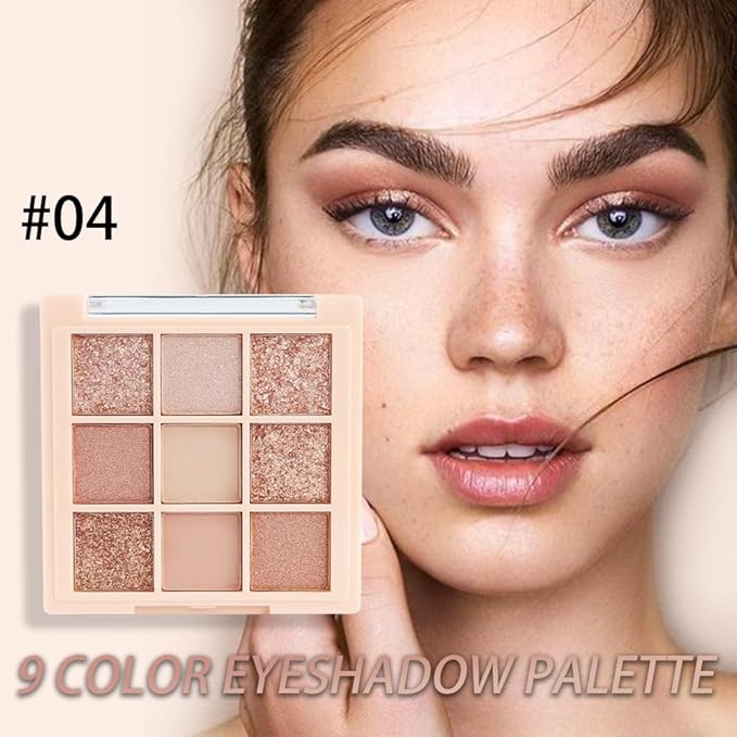 9Colors Champagne Rose Gold Eye Shadow Palette Makeup,Shimmer Pink Eyeshadow Palette Nude Glitter Sparkly Eye Shadows Long Lasting Waterproof Blendable Naturing-Looking