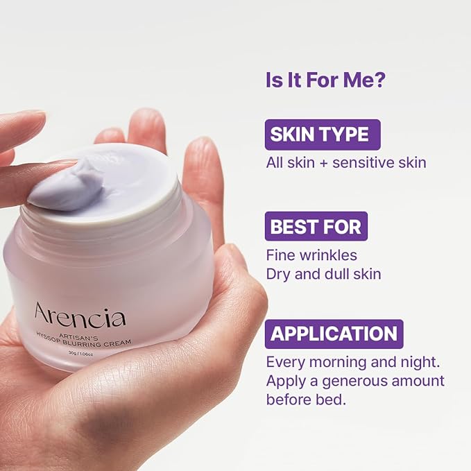 ARENCIA Hyssop Blurring Cream, Intense Collagen Face Moisturizer & Night Repair Cream for Anti-Aging, Nourishing Skin Barrier, Premium Korean Skincare, 1oz