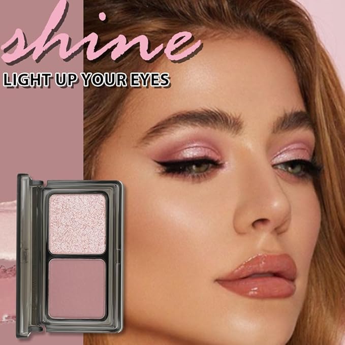 Champagne Pink Shimmer Eyeshadow Matte Rose Double Colors Palette, High Pigment Eye Shadow Powder, Blendable Smooth and Texture Waterproof Smudge-proof Durable Long-lasting Makeup Palette 01#