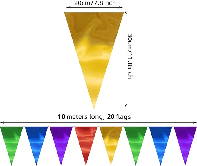 20M/65FT Colorful Triangle Pennant Banner Flag Metallic Fabric Bunting Garland for Christmas Graduation Wedding Engagement Anniversary Bachelorette Birthday Bridal Shower Valentines Hen Party Supplies
