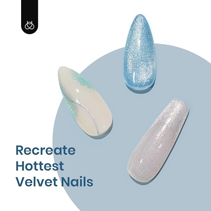 Beetles Cat Eye Gel Nail Polish, 6 Colors Glitter Gel Polish Kit Silver Pink Blue Purple Red Green Velvet Set with Magnet Soak Off UV French Nail Art Romantic Galaxy Series Gift for Women