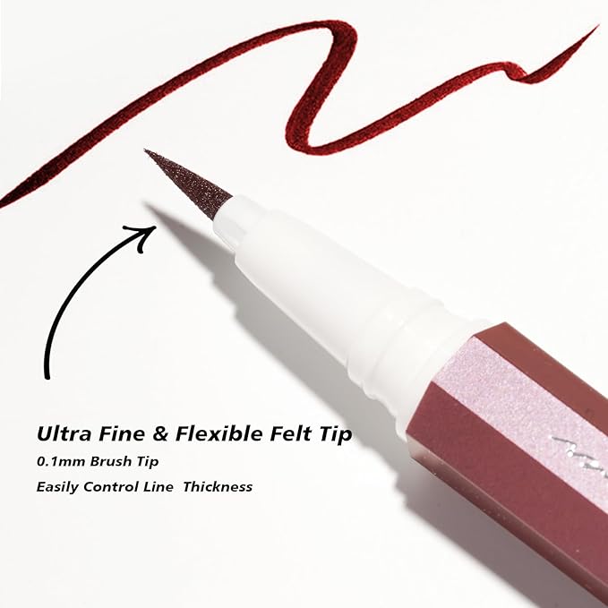 Liquid Eyeliner, Wine Red Eyeliner, Long Lasting & Fast Drying Colored Eye Liner, Felt Tip Applicator for Precise Line Application,Washable, Easy to Use (Wine Wonder)