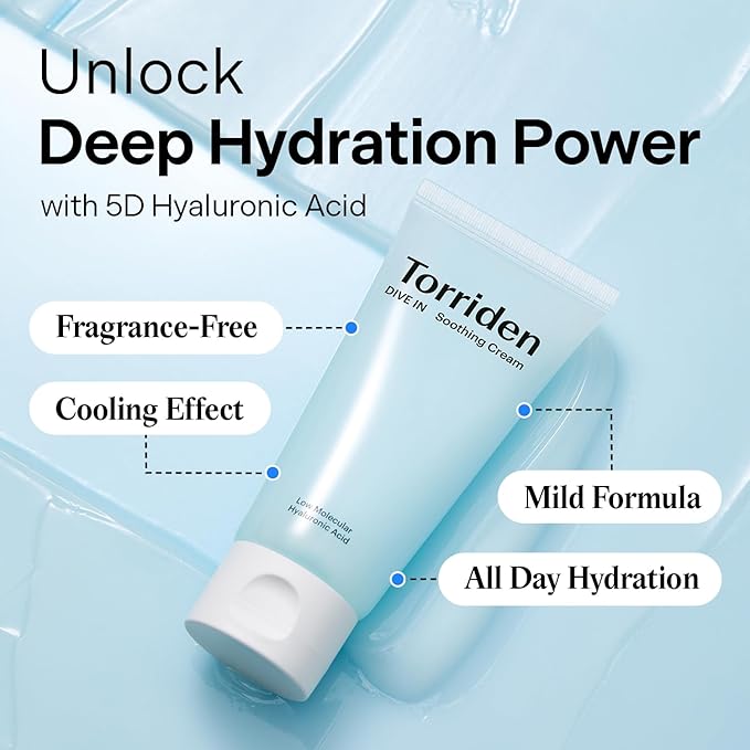Torriden DIVE IN Hyaluronic Acid Soothing Cream Tube Type 100ml (3.38 fl. oz) | Revitalizing Facial Moisturizer for Sensitive and Dry Skin | Hyaluronic Acid, Panthenol, Allantoin