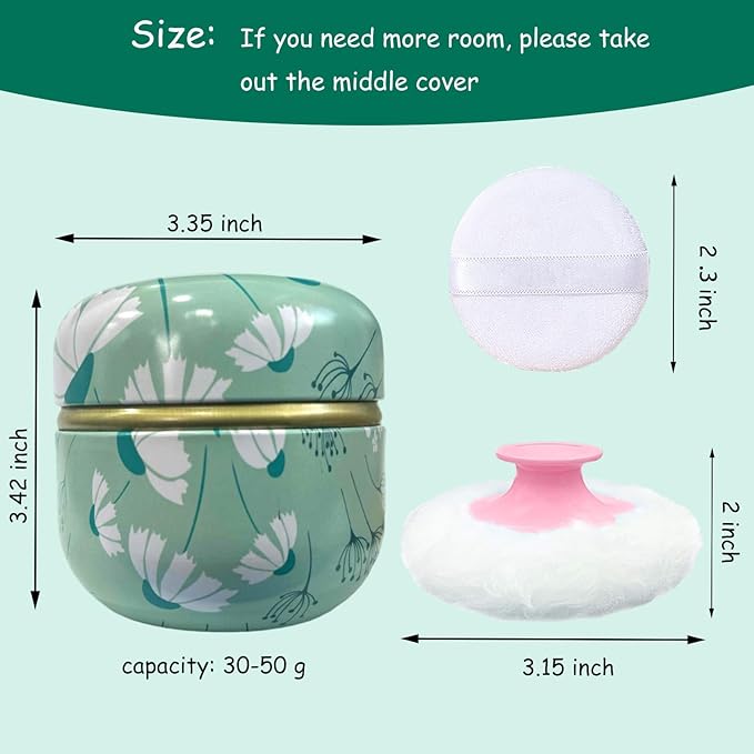 Body Powder Puff and Container for Dusting Powder, Women Powder Puff and Powder Case for Bath and Travel (Dandelion)