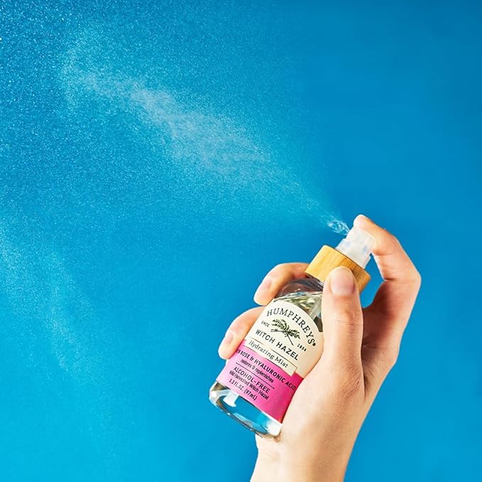 Humphreys Witch Hazel Hydrating Toner Mist Spray | Balancing & Hydrating Facial Toner | Alcohol-Free | Wild Harvested Witch Hazel | Soothing Rose Water | 3.3 Fl Oz Travel Size | Vegan & Cruelty-Free