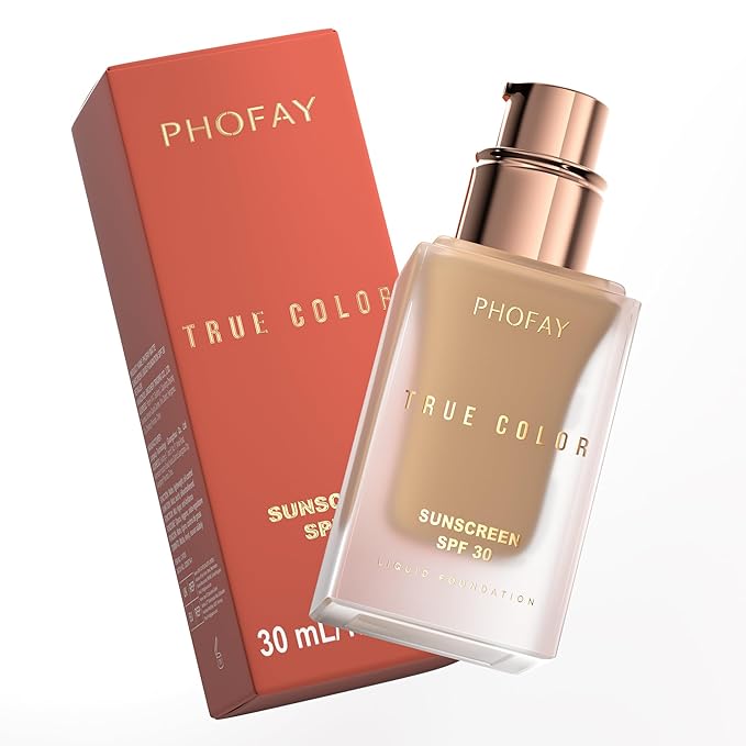 PHOFAY Matte Sunscreen Liquid Foundation SPF 30 (1.02 fl oz) - Long-Wearing Oil-Control, Concealing & Non-Greasy Buildable Coverage, Suitable for Most Skin Types, Daily & Outdoor Use (05#)