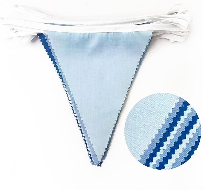 32Ft Retro Blue Party Decorations Dusty Blue Triangle Banner Flag Pennant Fabric Garland Streamers for Nautical Birthday Ahoy Achor Baby Shower Under The Sea Summer Graduation Nautical Party Decor