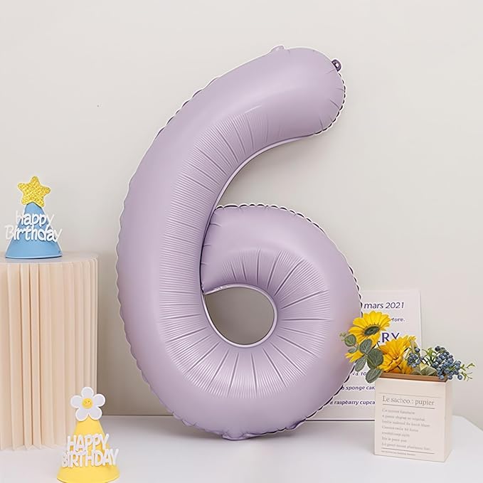 Pastel Purple 6 Number Balloons,40 Inch Light Purple 6 Balloons Large Helium Foil Mylar Purple Number 6 Balloon for Birthday Party Anniversary Decorations
