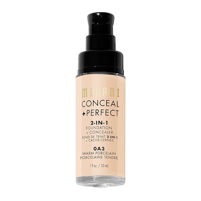 Milani Conceal + Perfect 2-in-1 Foundation + Concealer for a Flawless Complexion, Under Eye Corrector, Cover Redness and Imperfections, Waterproof and Sweatproof - Warm Porcelain