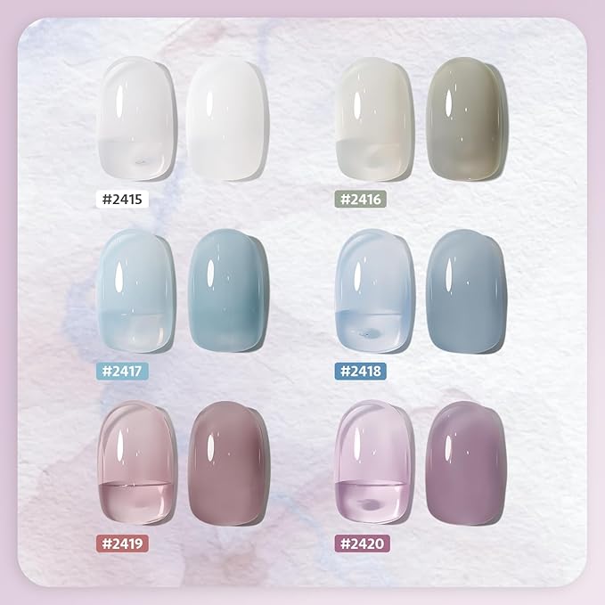 GAOY Mizzle Gel Nail Polish, Jelly Milky White Blue Gray Purple, Sheer Gel Polish Kit for Salon Manicure and Nail Art DIY at Home
