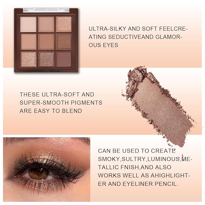 Neutral Nude Brown Smokey Eye Eyeshadow Palette Makeup, Matte & Shimmer Rose Gold Bronze Cream Eyeshadow Palette,Highly Pigmented Natural Eyeshadow for Eyes Long Lasting Naturing-Looking A-04