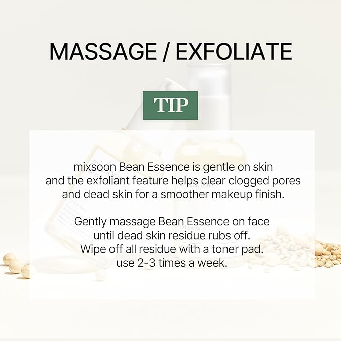 mixsoon Bean Essence 1.01 Fl.Oz. / 30ml (Pack of 1) Exfoliating Hydrating Korean Skin Care Hyaluronic Acid Serum Korean Glass Skin Care