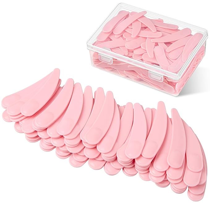 TUZAZO 200pcs Mini Spatula for Cosmetics, Bulk Disposable Makeup Spatulas Mini Plastic Makeup Scoop Spatulas for Cosmetic Mixing and Sampling (Pink with Storage Box)