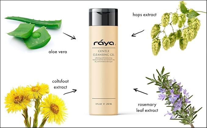 Raya Gentle Facial Cleansing Gel 8 oz (104) | Softening and Moisturizing Botanical Cleanser for Dry and Sensitive Skin| Helps Hydrate Smooth Complexion