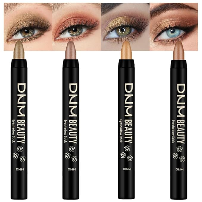 evpct 4Pcs Cream Eye Shadow Brightener Sticks Set for Eyes, Light Khaki Bronze Desert Beige Gold Shimmer Metallic Eyeshadow Pencil Applicator Stick Palette Makeup Waterproof sombras en crema para ojos
