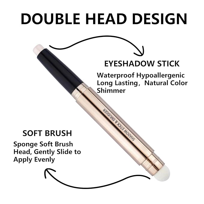 White Eyeshadow Stick Makeup, Long-Lasting Waterproof Eye Shadow Pencil, Hypoallergenic Smudge-Proof Glitter Primer Palette Shimmer Eyeliner, Easy to Blend Eye Make Up