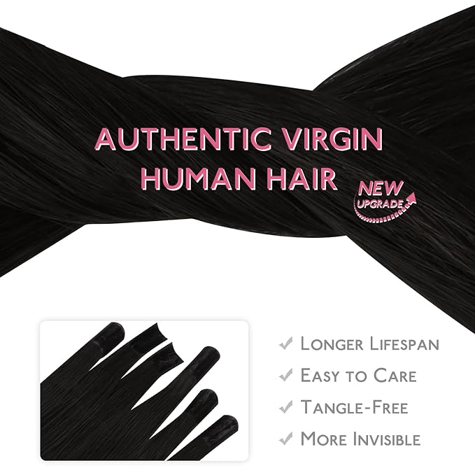 WENNALIFE U Tip Hair Extensions Human Hair, 50g 50s 16 Inch Jet Black Remy Hair Extensions K Tip Hair Extension Real Human Hair Invisible Straight Keratin Hair Extensions