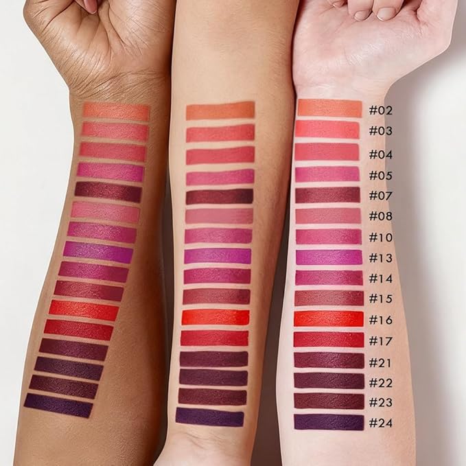 evpct 16Pcs Matte Liquid Lipsticks, Mauve Plum Purple Marron Orange Wine Red Pink Lipsticks Set, Long Lasting Waterproof Lip Gloss Highly Pigmented Lipstick Makeup 24hr Original Smudge Proof labial