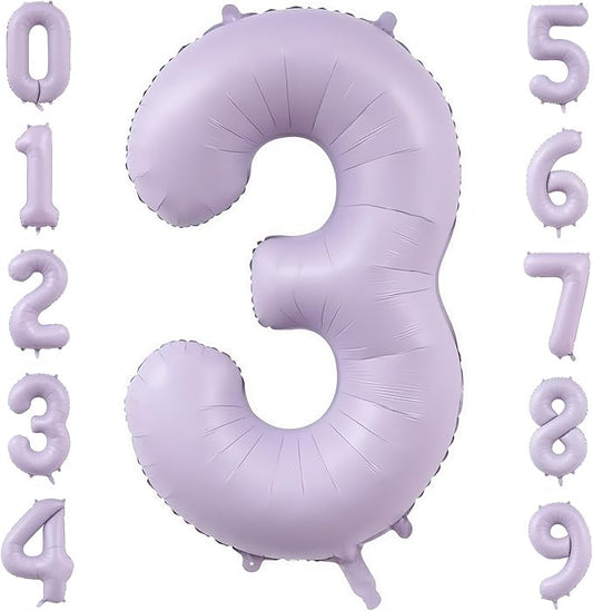 Pastel Purple 3 Number Balloons,40 Inch Light Purple 3 Balloons Large Helium Foil Mylar Purple Number 3 Balloon for Birthday Party Anniversary Decorations