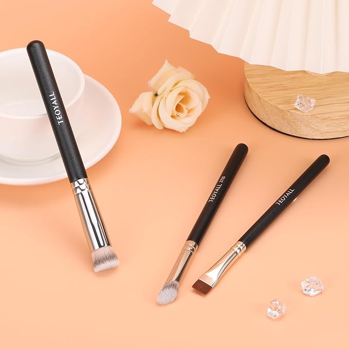 TEOYALL Concealer Brush Set, Flat Top Blush Brush, Angled Nose Contour Brush Ultra-Thin Eyeliner Eyebrow Brush for Flawless Finish (370S/Flat Top/Thin Flat)