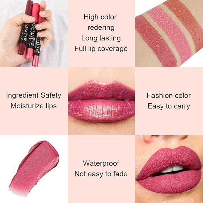 BINGBRUSH Smooth Longwear Lipstick Pack Set, Matte Color Stick Ultimate Lip Crayon for Makeup Collection - Waterproof Velvet Lipgloss Lip Stain (07#)