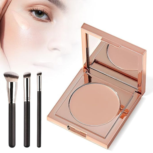 Colored CC Undereye Corrector, Eye Concealer Undereye Color Corrector for Dark Circles, Clay Neutralizing Makeup Under Eye Hydrating Concealer with Brush (Light-Medium Peach & 3 Brushes, Small)